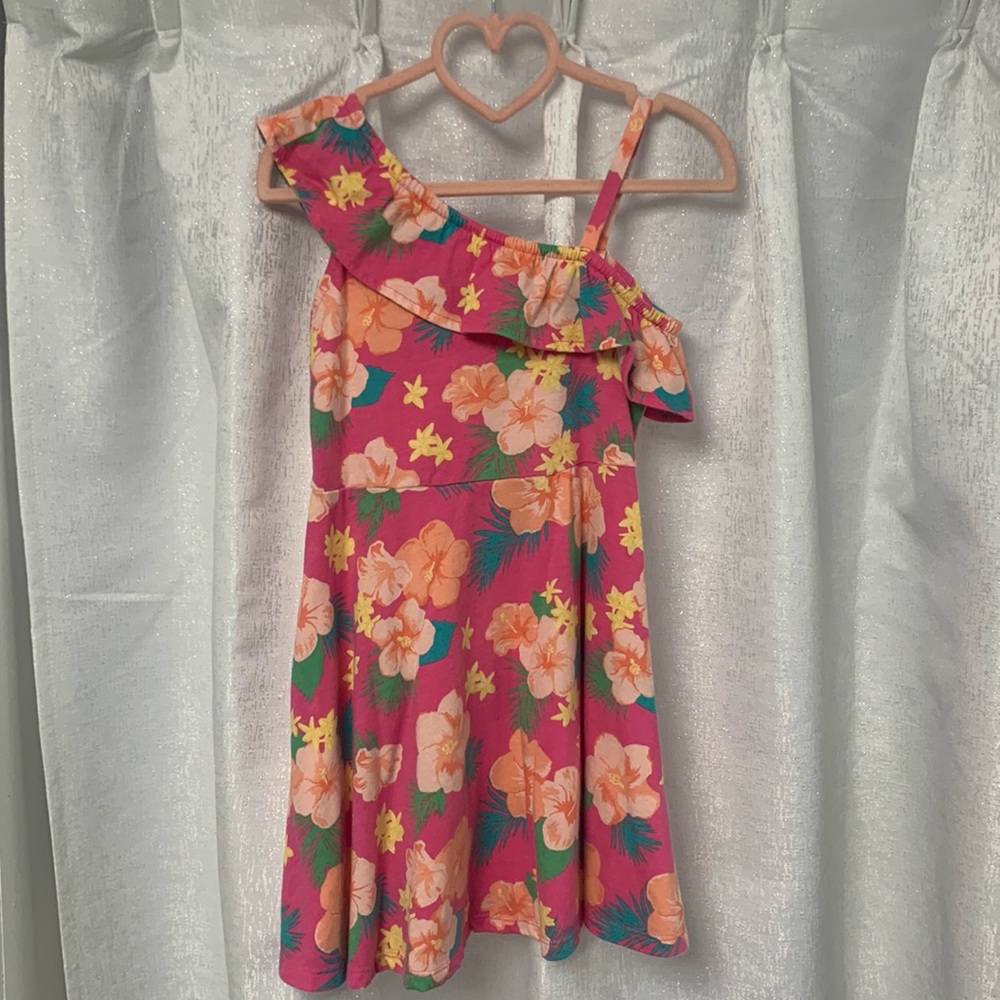 Pink floral sundress with asymmetrical neckline size 5 The Chlidren’s Place